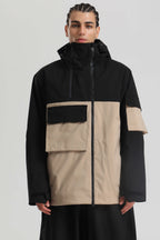 Men's Black & Grey Asym-Zip Snow Jacket Utility Pocket Waterproof Ski Jacket - Gsou Snow