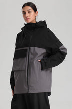 Women's Khaki Asym-Zip Multi-Pocket Ski Jacket Utility Waterproof Snow Jacket