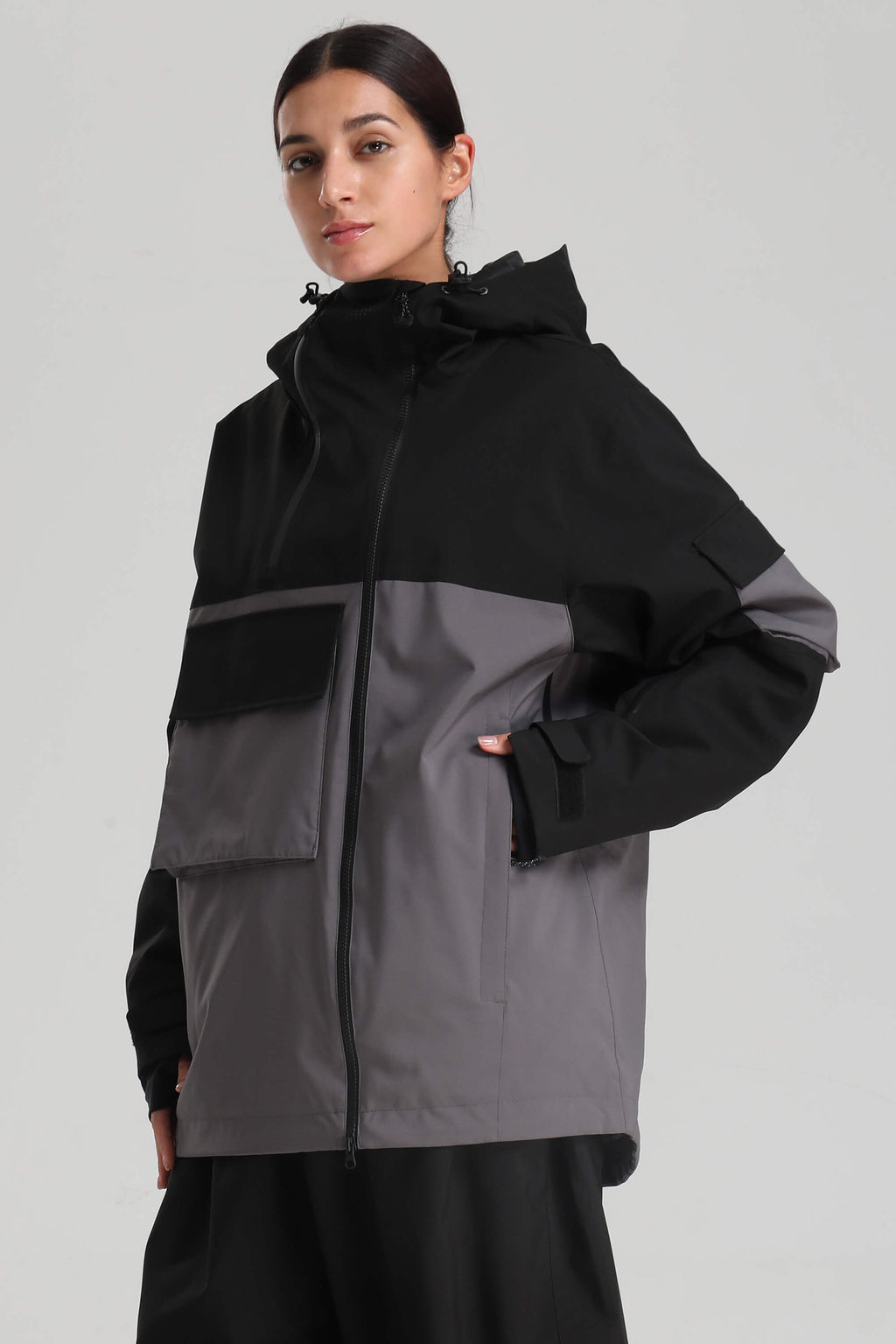 Women's Off White Asym-Zip Utility Snow Jacket Pocket Waterproof Ski Jacket - Gsou Snow