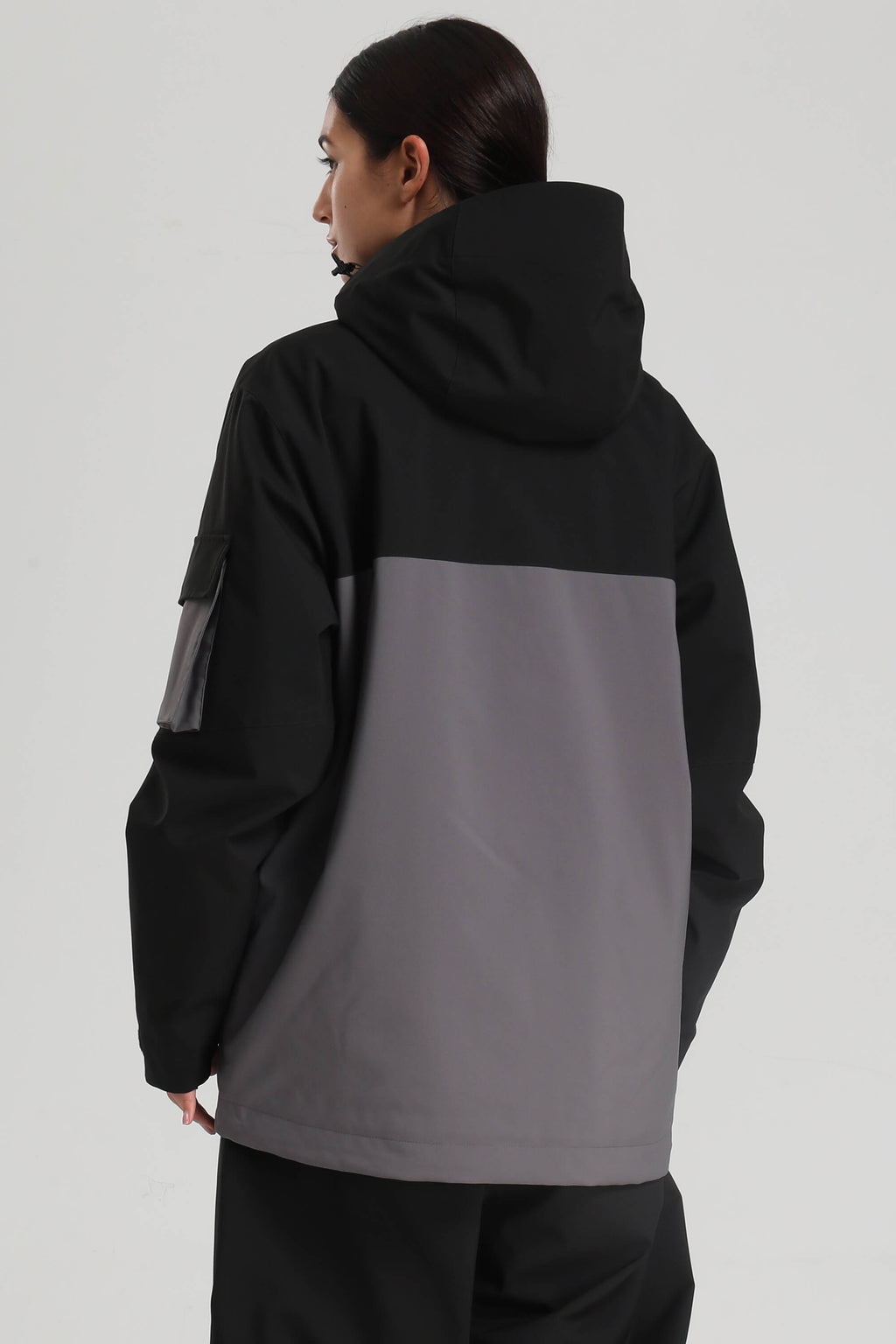 Women's Black & Grey Asym-Zip Snow Jacket Utility Pocket Waterproof Ski Jacket - Gsou Snow