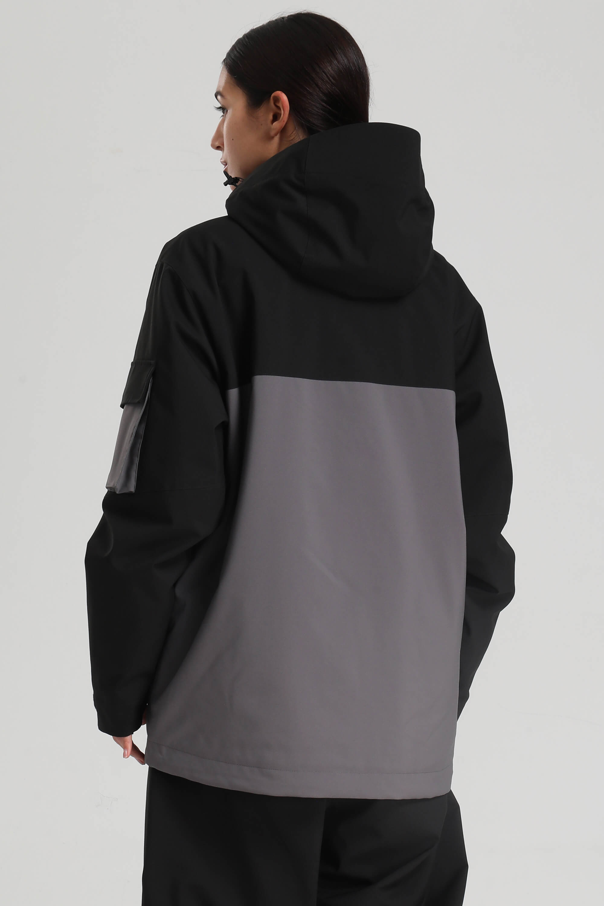 Women's Black & Grey Asym-Zip Snow Jacket Utility Pocket Waterproof Ski Jacket - Gsou Snow