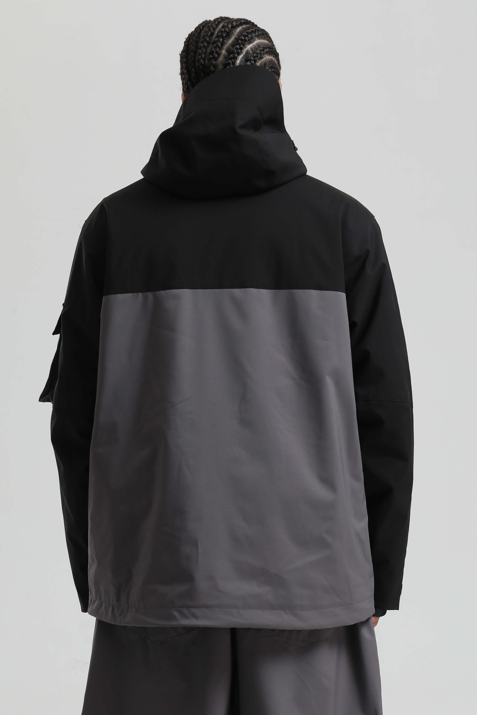 Men's Black & Grey Asym-Zip Snow Jacket Utility Pocket Waterproof Ski Jacket - Gsou Snow