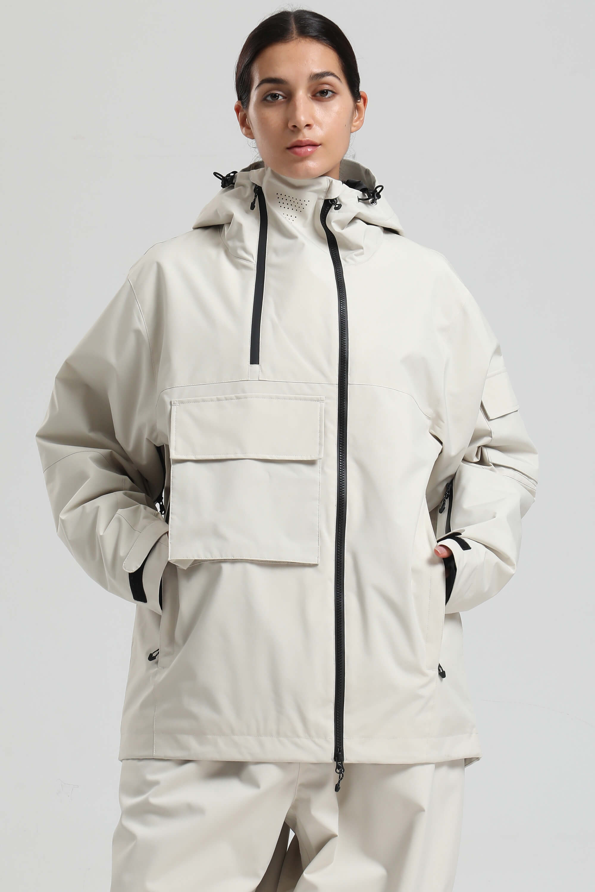 Women's Black Asym-Zip Multi-Pocket Ski Jacket Utility Waterproof Snow Jacket