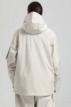Women's Off White Asym-Zip Utility Snow Jacket Pocket Waterproof Ski Jacket - Gsou Snow