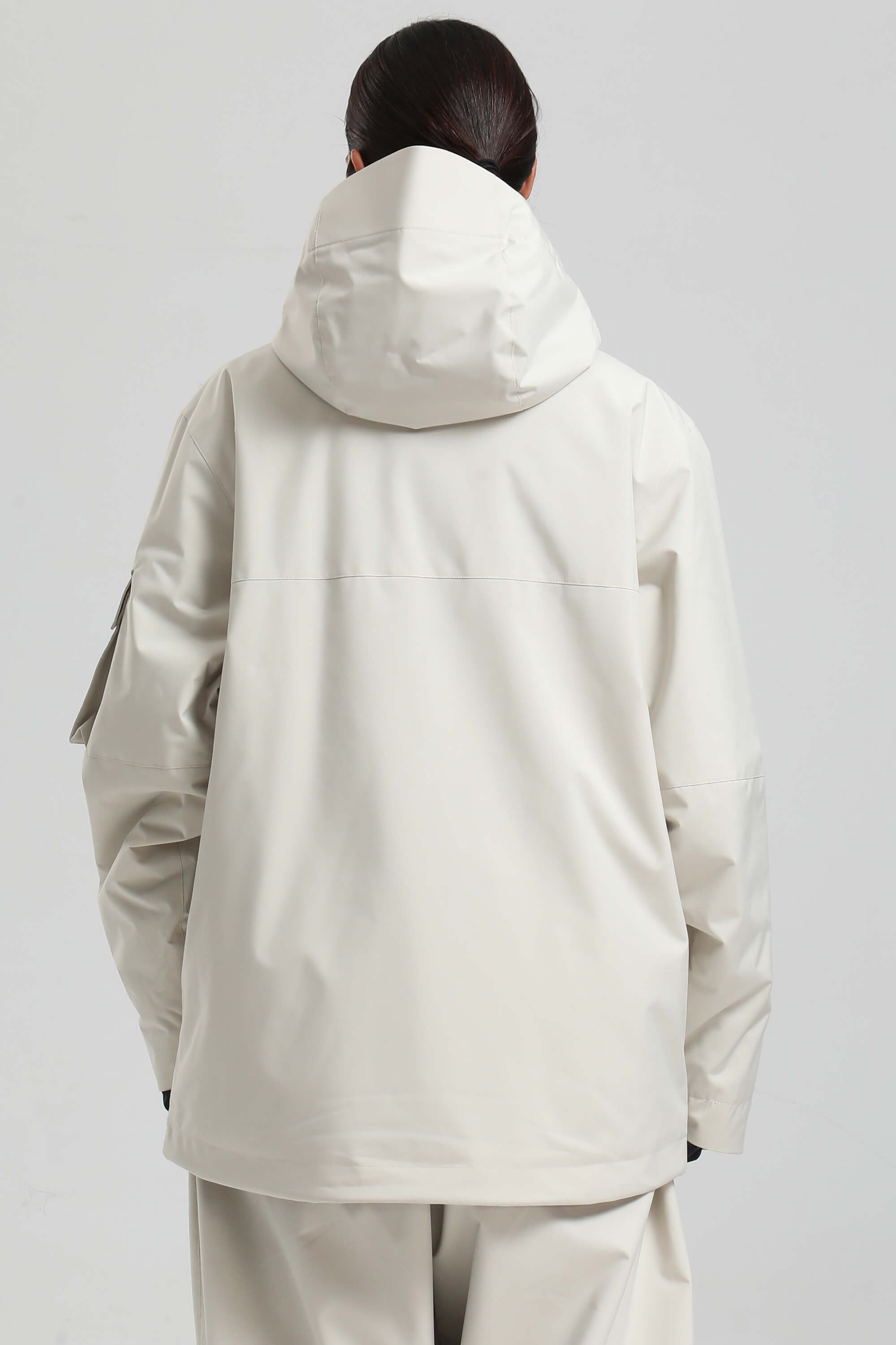 Women's Off White Asym-Zip Utility Snow Jacket Pocket Waterproof Ski Jacket - Gsou Snow