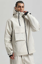 Men's Green & Black Asym-Zip Multi-Pocket Ski Jacket Utility Waterproof Snow Jacket