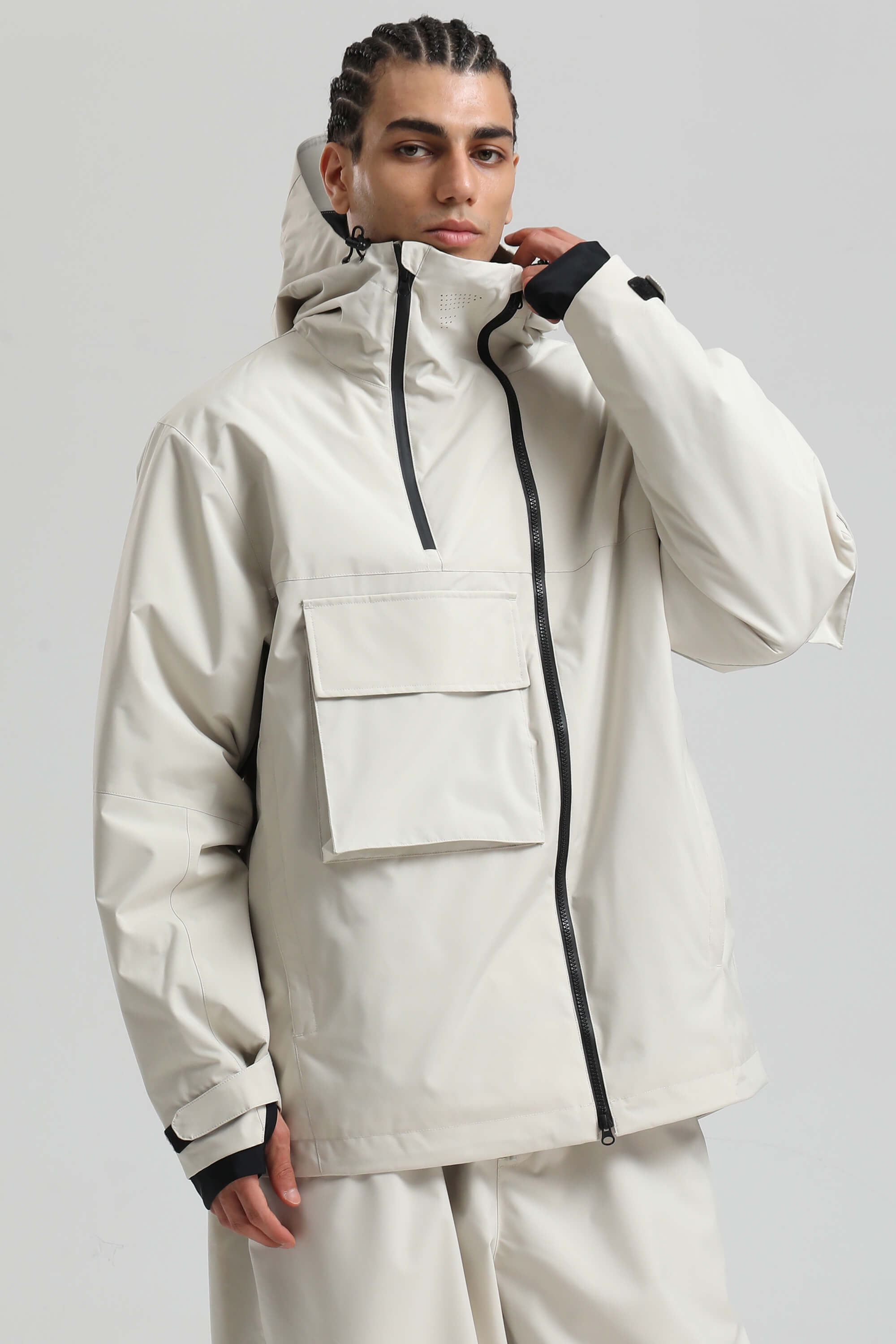 Men's Green & Black Asym-Zip Multi-Pocket Ski Jacket Utility Waterproof Snow Jacket