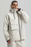 Men's Off White Asym-Zip Utility Snow Jacket Pocket Waterproof Ski Jacket - Gsou Snow