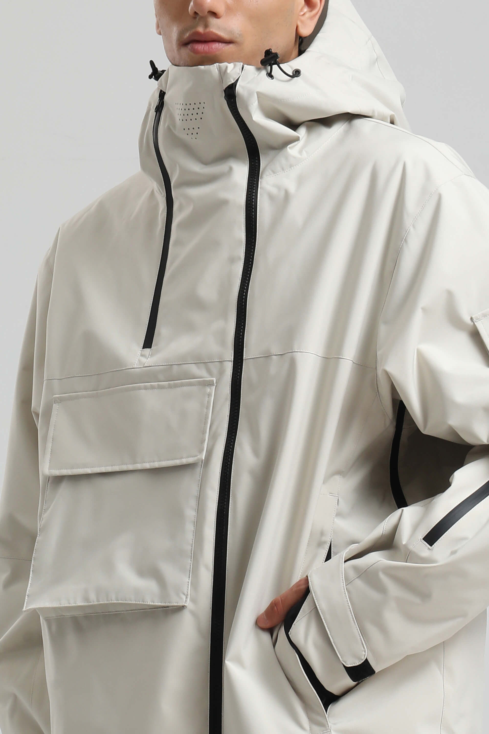 Men's Off White Asym-Zip Multi-Pocket Ski Jacket Utility Waterproof Snow Jacket Secondary image
