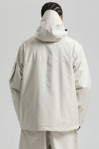 Men's Off White Asym-Zip Utility Snow Jacket Pocket Waterproof Ski Jacket - Gsou Snow