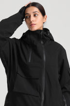 Women's Black Asym-Zip Utility Snow Jacket Pocket Waterproof Ski Jacket - Gsou Snow