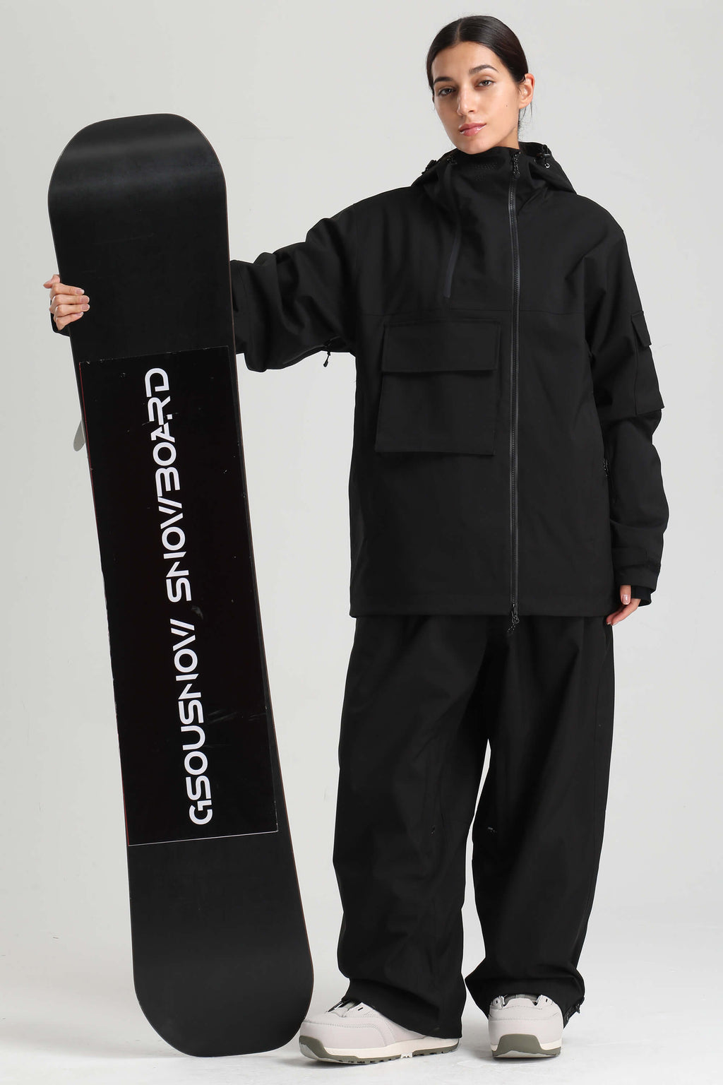Women's Black Asym-Zip Utility Snow Jacket Pocket Waterproof Ski Jacket - Gsou Snow