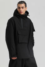 Men's Black Asym-Zip Multi-Pocket Ski Jacket Utility Waterproof Snow Jacket