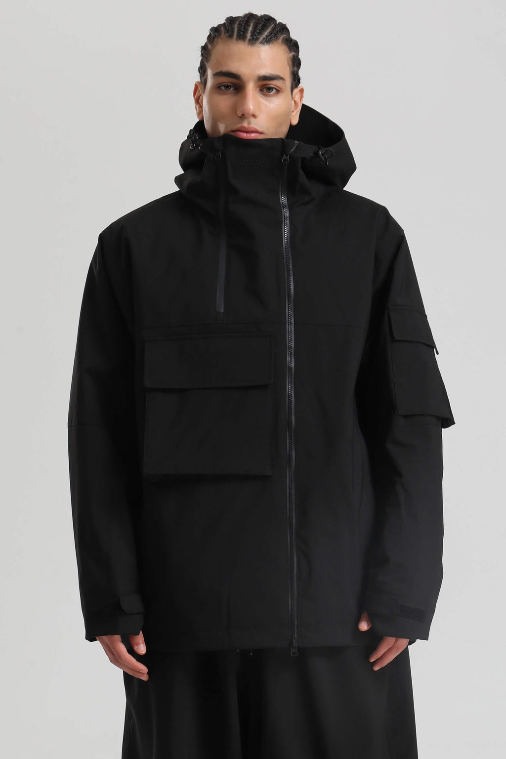 Men's Black & Coffee Asym-Zip Snow Jacket Utility Pocket Waterproof Ski Jacket - Gsou Snow