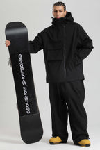 Men's Black Asym-Zip Utility Snow Jacket Pocket Waterproof Ski Jacket - Gsou Snow