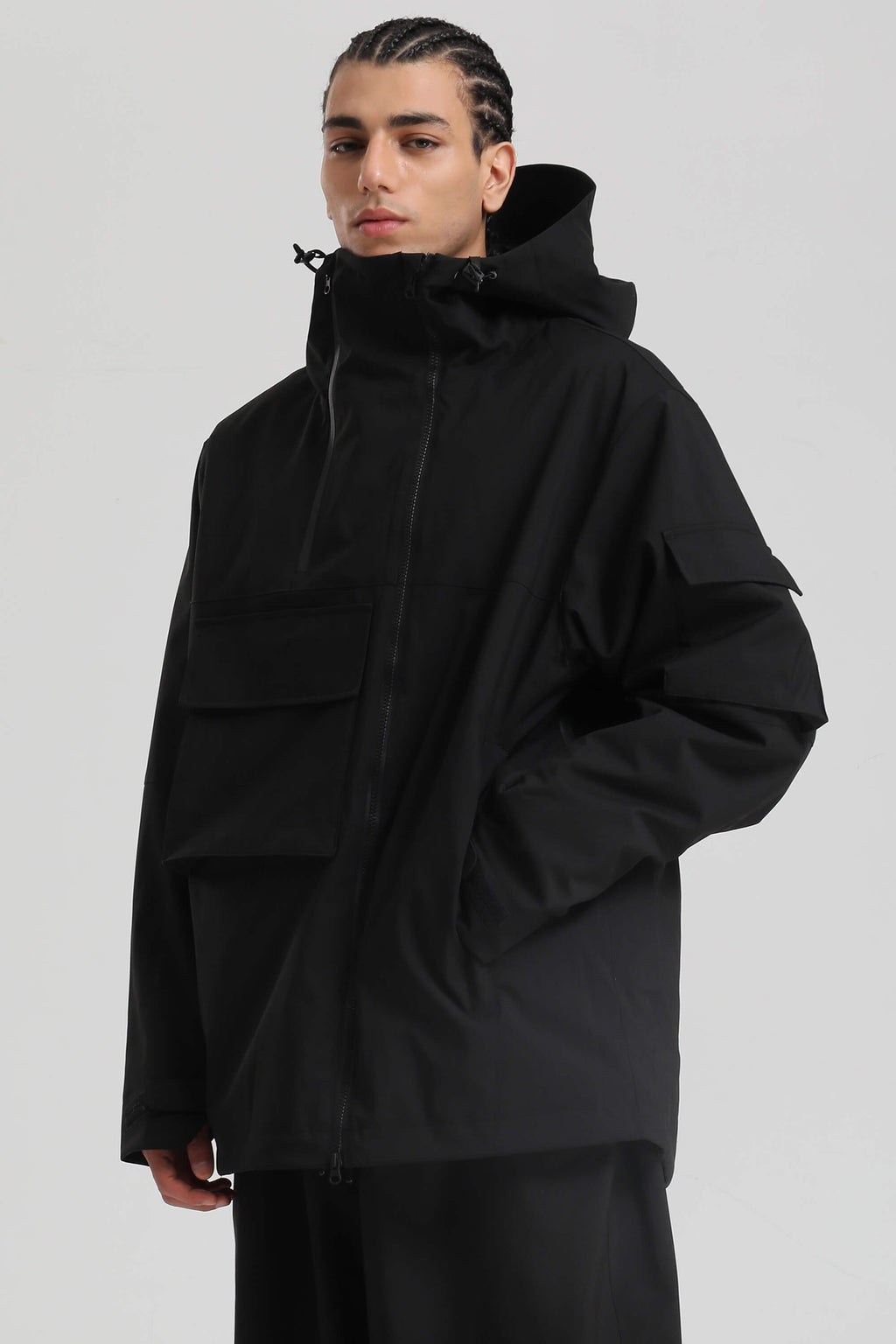 Men's Black Asym-Zip Utility Snow Jacket Pocket Waterproof Ski Jacket - Gsou Snow