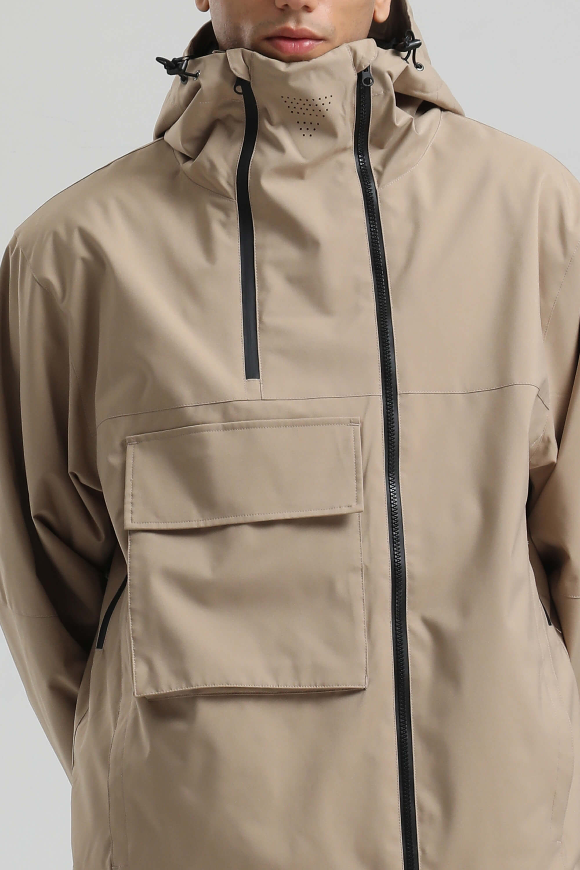 Men's Khaki Asym-Zip Multi-Pocket Ski Jacket Utility Waterproof Snow Jacket