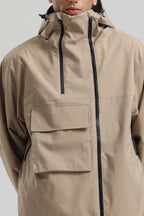 Men's Khaki Asym-Zip Utility Snow Jacket Pocket Waterproof Ski Jacket - Gsou Snow
