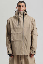 Men's White & Black Asym-Zip Snow Jacket Utility Pocket Waterproof Ski Jacket - Gsou Snow