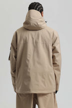 Men's Khaki Asym-Zip Utility Snow Jacket Pocket Waterproof Ski Jacket - Gsou Snow