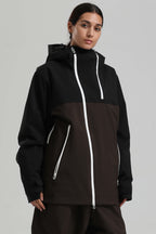 Women's Black & Coffee Face Vent Asym-Zip Snow Jacket Waterproof Insulated Ski Jacket - Gsou Snow