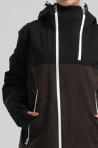Women's Black & Coffee Face Vent Asym-Zip Snow Jacket Waterproof Insulated Ski Jacket - Gsou Snow