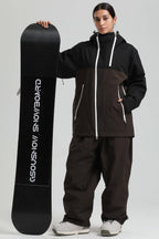 Women's Black & Coffee Face Vent Asym-Zip Snow Jacket Waterproof Insulated Ski Jacket - Gsou Snow