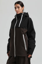 Women's Black & Coffee Face Vent Asym-Zip Snow Jacket Waterproof Insulated Ski Jacket - Gsou Snow
