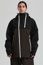 Women's Black & Coffee Face Vent Asym-Zip Snow Jacket Waterproof Insulated Ski Jacket - Gsou Snow