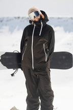 Women's Black & Coffee Face Vent Asym-Zip Snow Jacket Waterproof Insulated Ski Jacket - Gsou Snow
