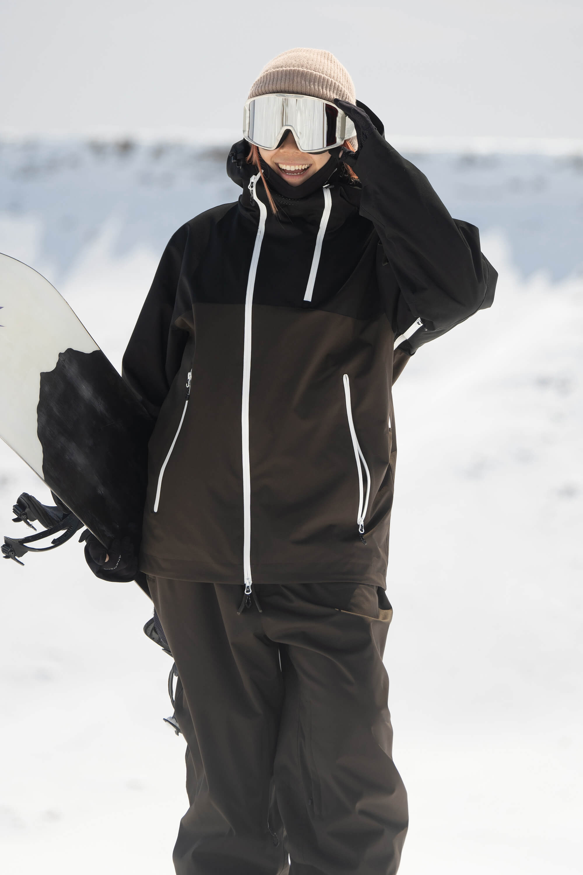 Women's Black Asym-Zip Face-Vent Ski Jacket Waterproof Insulated Snow Jacket