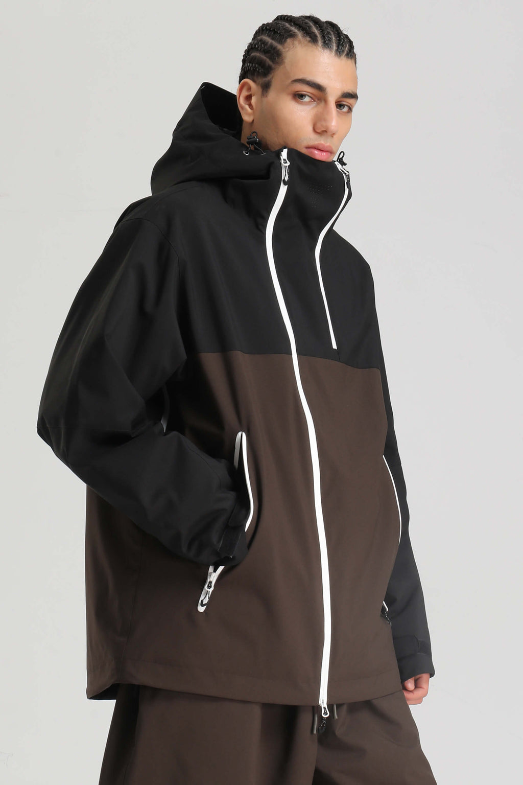 Men's Black Asym-Zip Face-Vent Ski Jacket Waterproof Insulated Snow Jacket