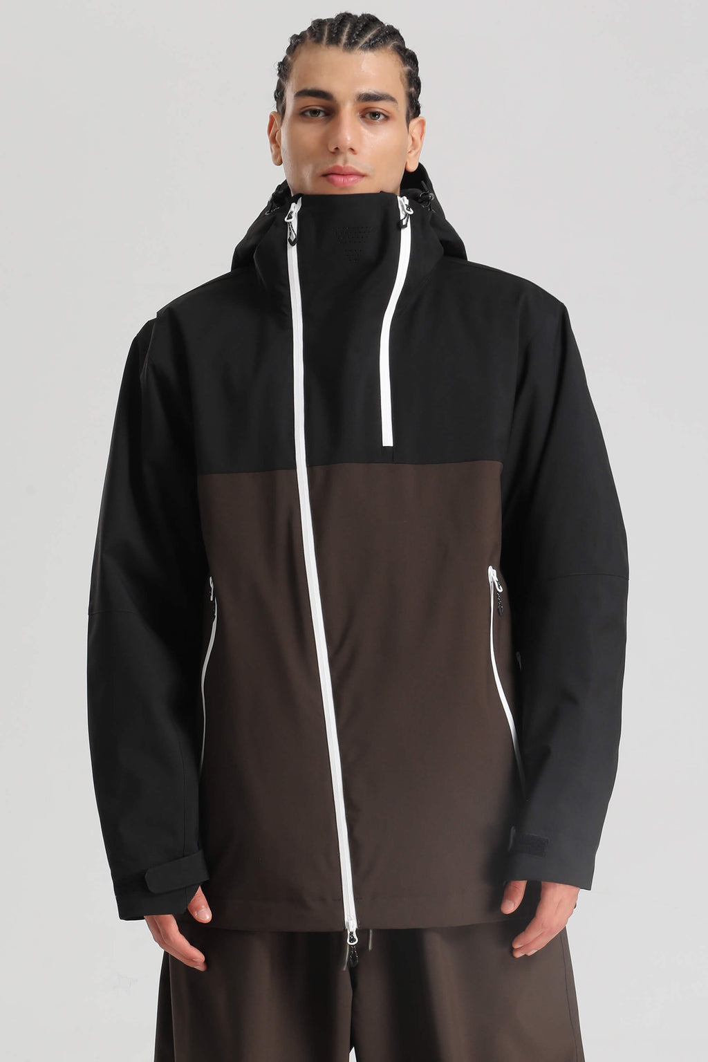 Men's Khaki & White Face Vent Asym-Zip Snow Jacket Waterproof Insulated Ski Jacket - Gsou Snow