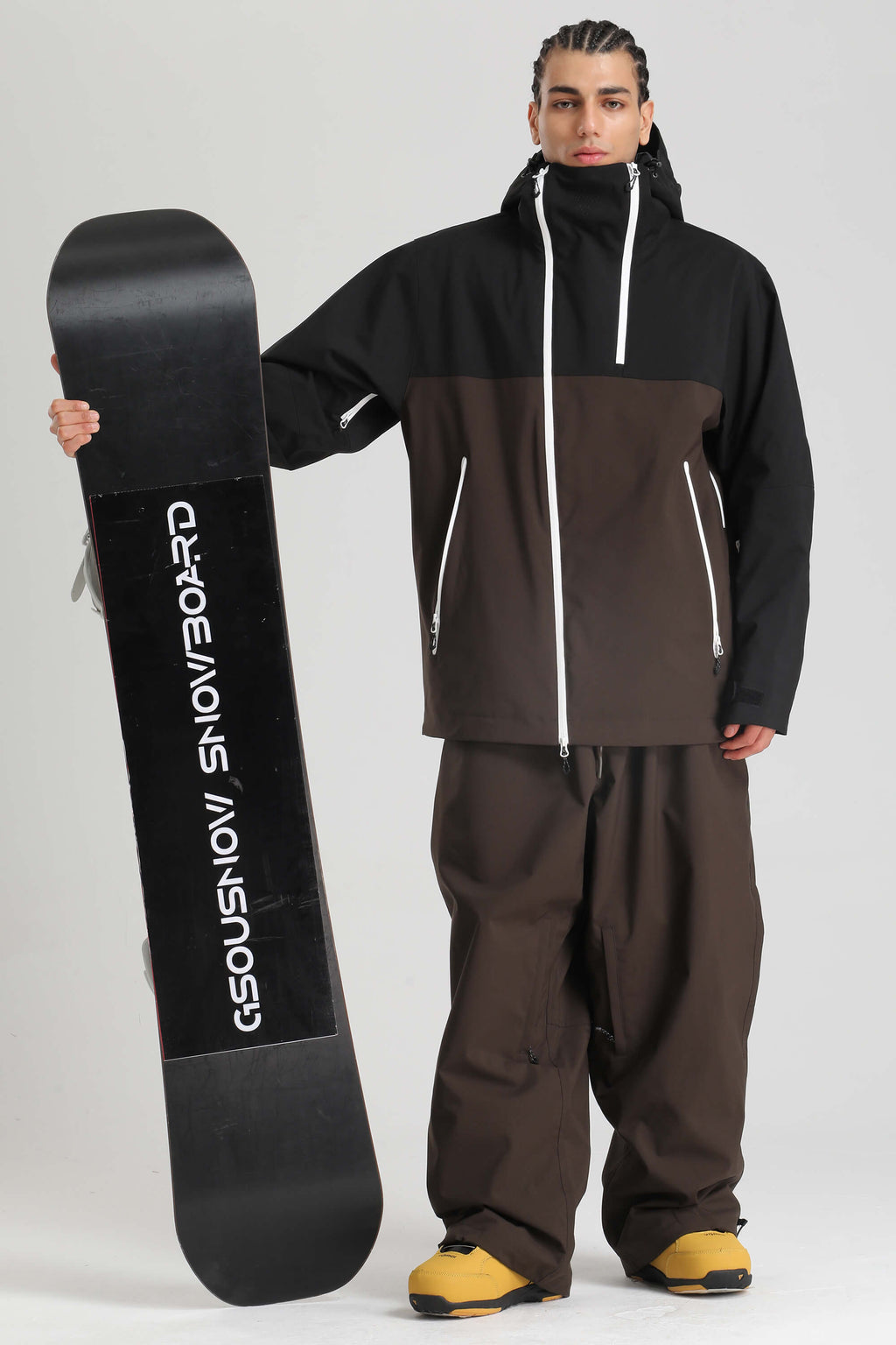 Men's Black & Coffee Face Vent Asym-Zip Snow Jacket Waterproof Insulated Ski Jacket - Gsou Snow