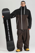 Men's Black & Coffee Face Vent Asym-Zip Snow Jacket Waterproof Insulated Ski Jacket - Gsou Snow