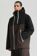 Men's Black & Coffee Face Vent Asym-Zip Snow Jacket Waterproof Insulated Ski Jacket - Gsou Snow