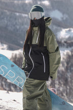 Women's Green & Black Face Vent Asym-Zip Snow Jacket Waterproof Insulated Ski Jacket - Gsou Snow