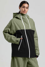 Women's Green & Black Face Vent Asym-Zip Snow Jacket Waterproof Insulated Ski Jacket - Gsou Snow