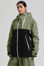 Women's Green & Black Face Vent Asym-Zip Snow Jacket Waterproof Insulated Ski Jacket - Gsou Snow