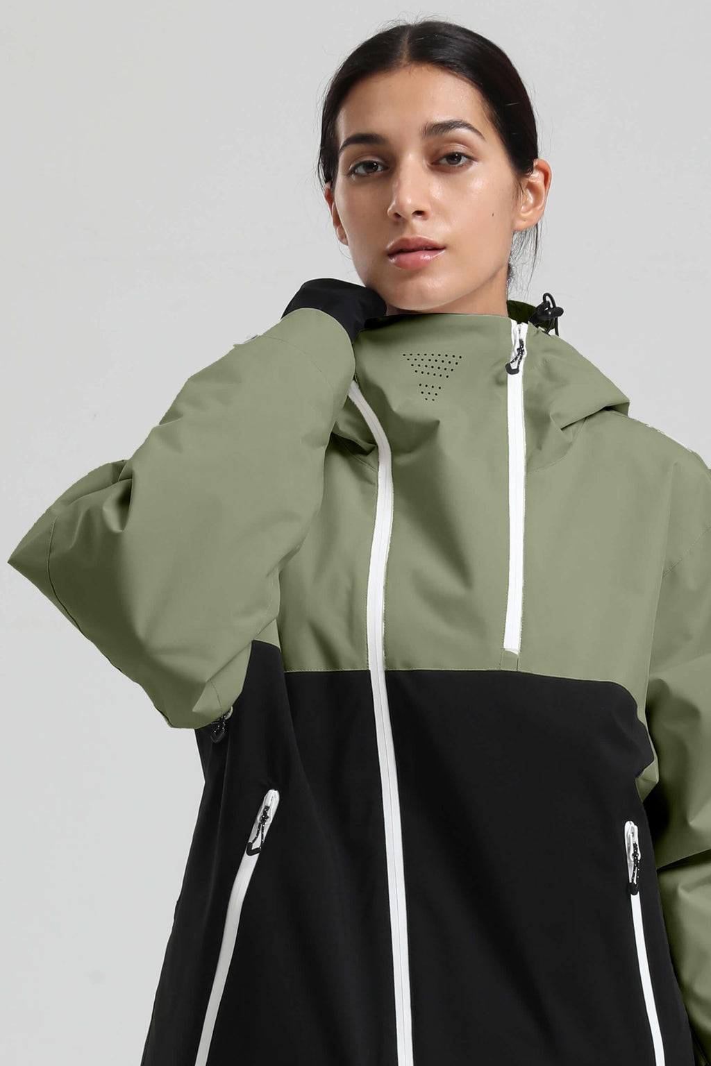 Women's Green & Black Face Vent Asym-Zip Snow Jacket Waterproof Insulated Ski Jacket - Gsou Snow