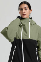 Women's Green & Black Face Vent Asym-Zip Snow Jacket Waterproof Insulated Ski Jacket - Gsou Snow