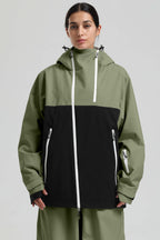 Women's Green & Black Face Vent Asym-Zip Snow Jacket Waterproof Insulated Ski Jacket - Gsou Snow