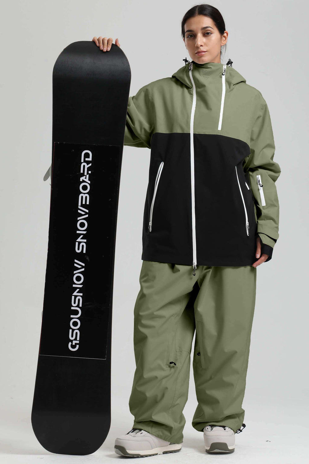 Women's Green & Black Face Vent Asym-Zip Snow Jacket Waterproof Insulated Ski Jacket - Gsou Snow