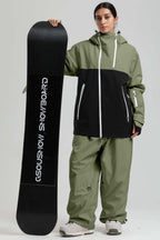 Women's Green & Black Face Vent Asym-Zip Snow Jacket Waterproof Insulated Ski Jacket - Gsou Snow