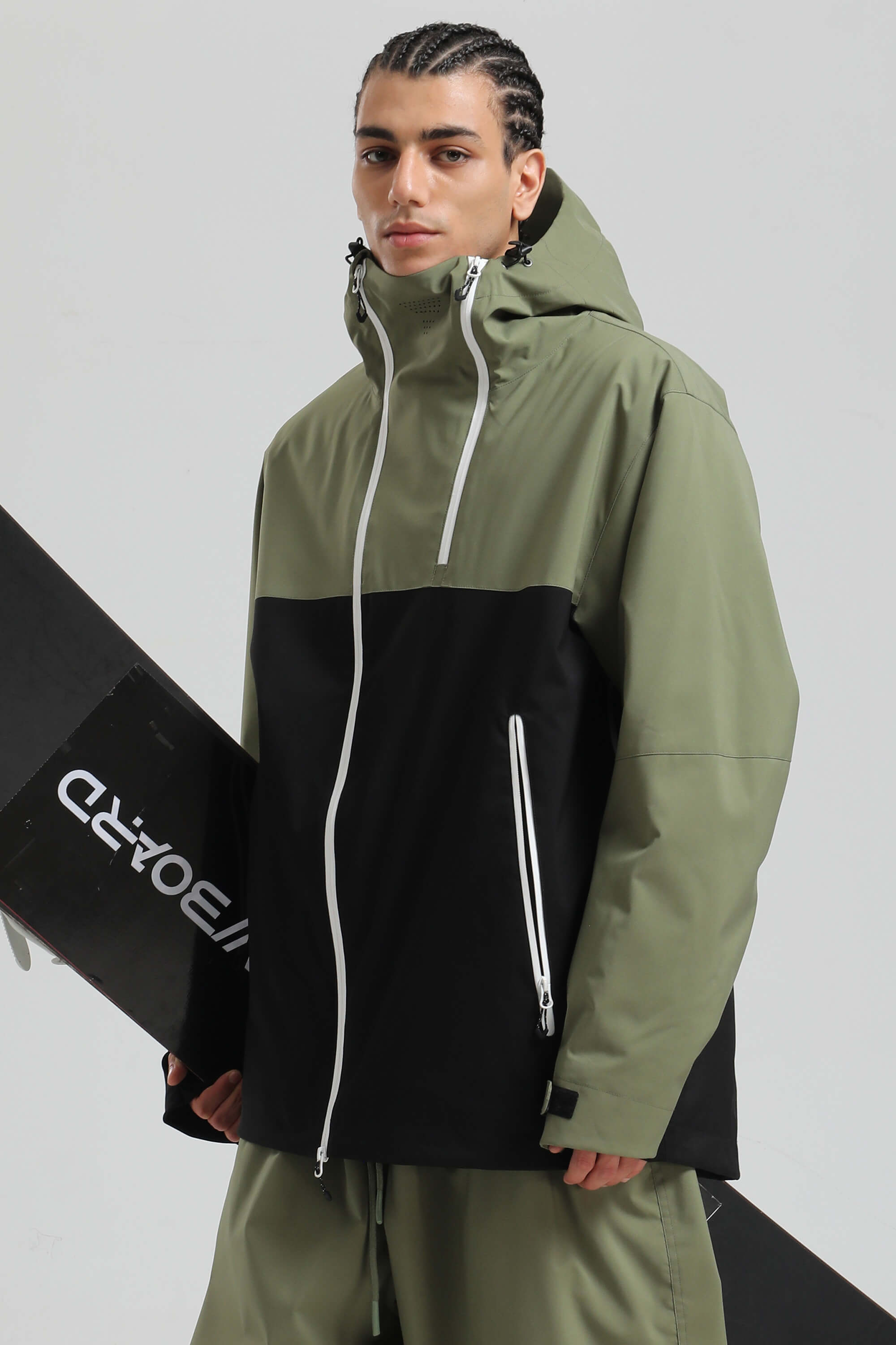 Men's Black & Coffee Asym-Zip Face-Vent Ski Jacket Waterproof Insulated Snow Jacket