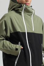 Men's Green & Black Asym-Zip Face-Vent Ski Jacket Waterproof Insulated Snow Jacket