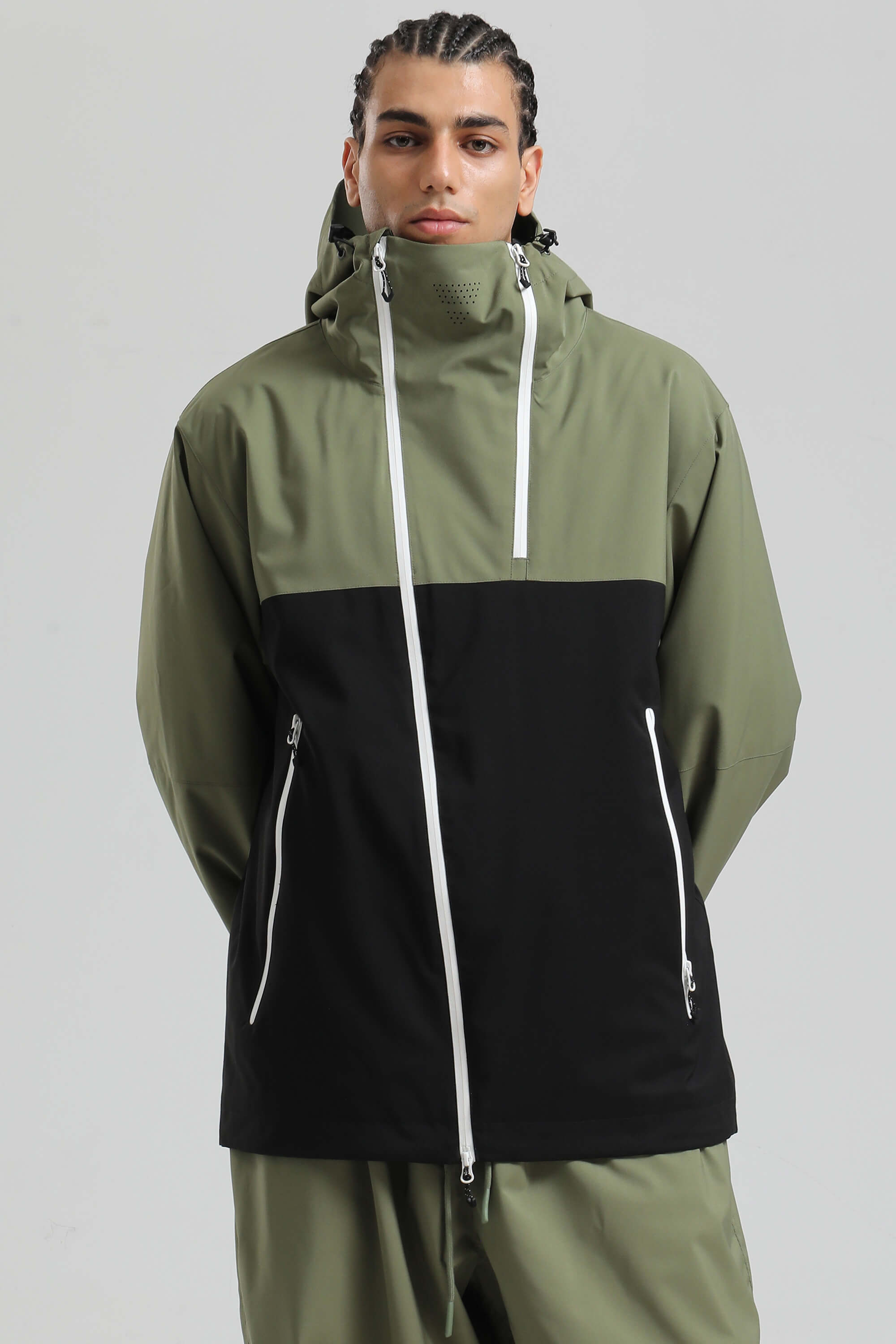Men's Khaki Asym-Zip Face-Vent Ski Jacket Waterproof Insulated Snow Jacket