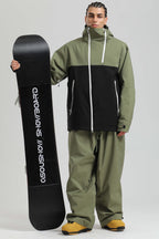 Men's Green & Black Face Vent Asym-Zip Snow Jacket Waterproof Insulated Ski Jacket - Gsou Snow