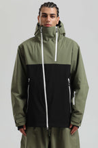 Men's Green & Black Face Vent Asym-Zip Snow Jacket Waterproof Insulated Ski Jacket - Gsou Snow