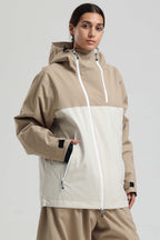 Women's Khaki & White Face Vent Asym-Zip Snow Jacket Waterproof Insulated Ski Jacket - Gsou Snow